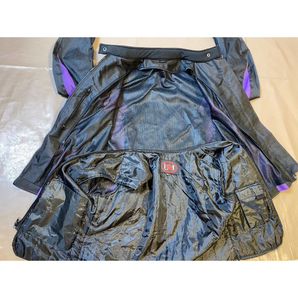 New WOMEN'S BIKER JACKET IK LEATHER BLACK & PURPLE NYLON ZIP-UP SIZE M - Picture 6 of 10